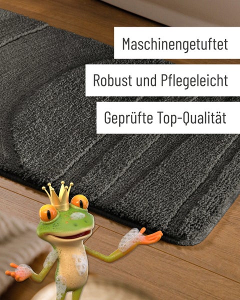 Dunkelgraue maschinengetuftete Badematte, robust und pflegeleicht in geprüfter Top-Qualität.