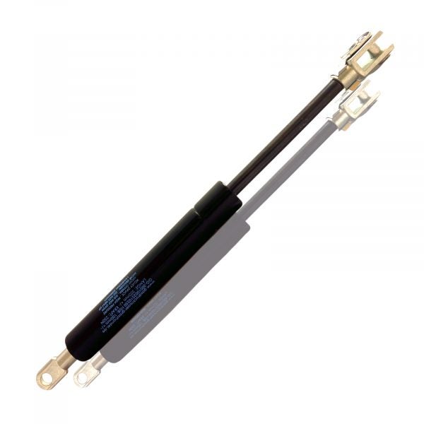 Gasdruckfeder mit Kolbenstange aus Metall und Befestigungselementen zum Heben und Halten.