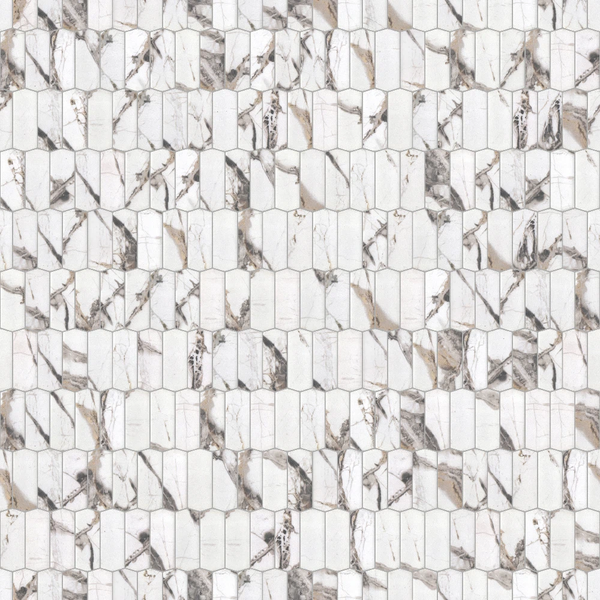 Mosaikfliese im Picket-Format mit Marmor-Optik und Maserung.