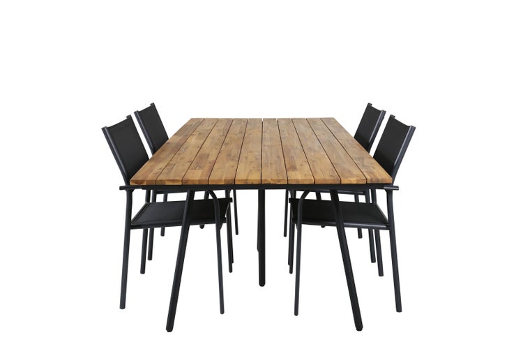 Chan Gartenset Tisch 100x200cm und 4 Stühle Santorini schwarz, natur. 100 X 200 X 74 cm