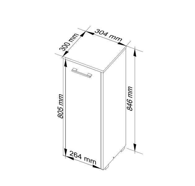 Technische Zeichnung eines Unterschranks mit Maßangaben