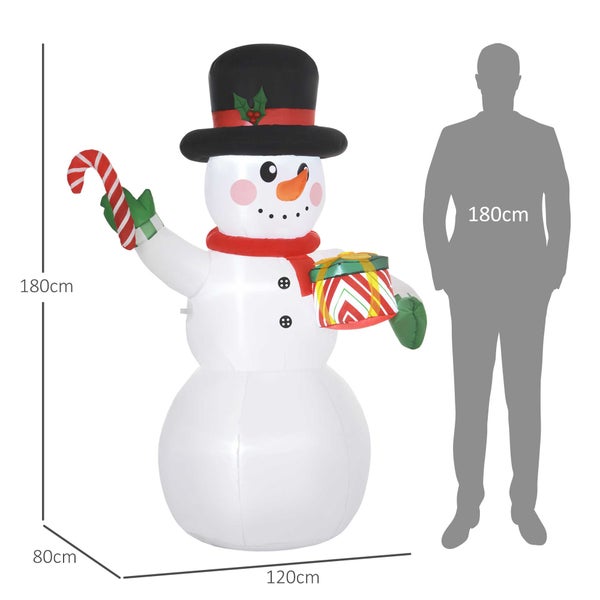 Outsunny Aufblasbar Weihnachtsdeko, 1,8 m Schneemann mit LED-Beleuchtung, Gartendeko, Selbstaufblasende Weihnachtsbeleuchtung für Innen- und Außenbereich