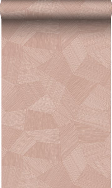 Rosa Vliestapete mit geometrischem Polygon-Muster und feiner Linienstruktur.
