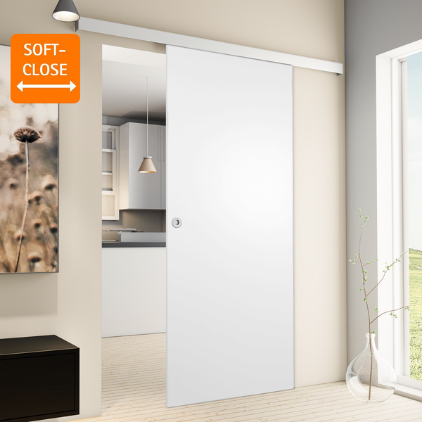 Tür Schiebetür Komplettset Holz weiß 880x2035 Zimmertür Holztür Schiebetürsystem -  Griffmuschel+2seitiger Softclose