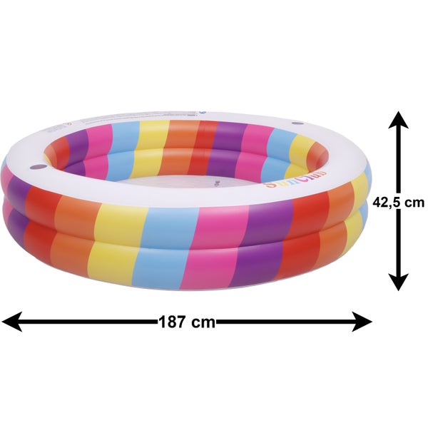 Aufblasbares Planschbecken für Kinder von SunClub mit zwei Ringen, Durchmesser 187 Zentimeter und Höhe 42,5 Zentimeter.
