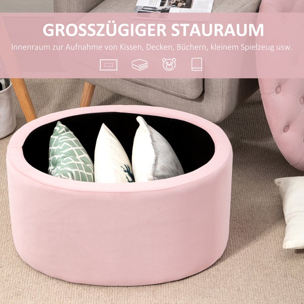 HOMCOM Sitzbank mit Stauraum, Ovale Form, Flur, Schlafzimmer, Wohnzimmer, 71 x 52 x 42 cm, samtartiges Polyester, Rosa
