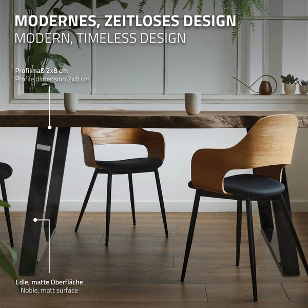 ML-Design 2er Set Tischkufen 80GRAD Neigung, 75x72 cm, Industrial, Profil 8x2 cm, Schräge Tischbeine, Metall Möbelkufen, Tischgestell Stahl geneigt, Esstisch/Schreibtisch Tischuntergestell, Möbelfüße