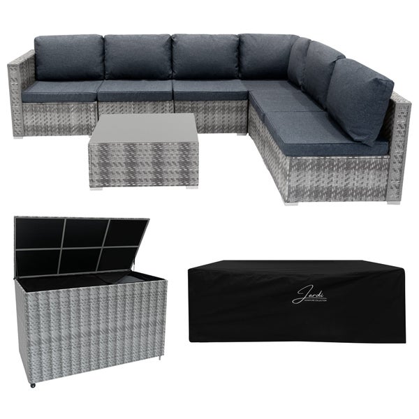 Marielle Rattan Modulares 7-teiliges Möbelset mit Aufbewahrungsbox 996L - Grau