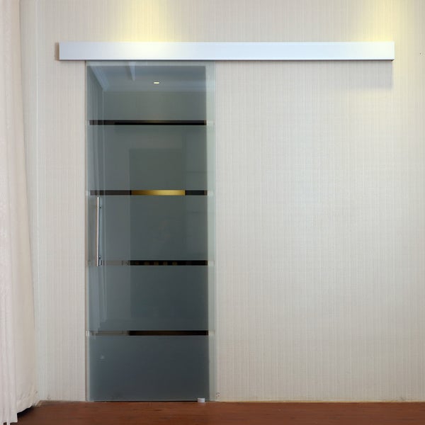 HOMCOM Glasschiebetür Schiebetür Tür Zimmertür mit Griffstange einseitig satiniert mit Streifen 90 x 205 cm