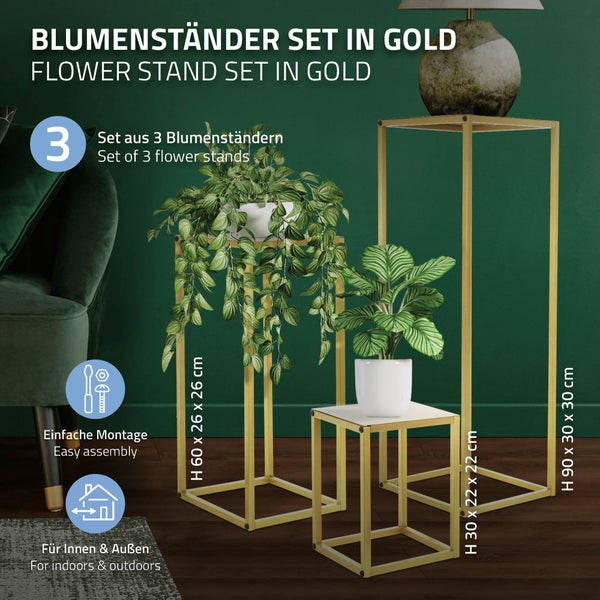 ML-Design Blumenständer 9er Set aus Metall in Gold, 22x22x30/26x26x60/30x30x90 cm, Deko Blumenhocker Blumensäule Säulentisch Pflanzenständer Blumentopfhalter Stapelbar Pflanzenhocker für Blumentopf