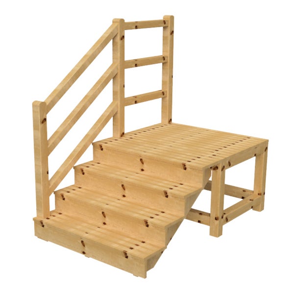 Holztreppe mit drei Stufen und Geländer