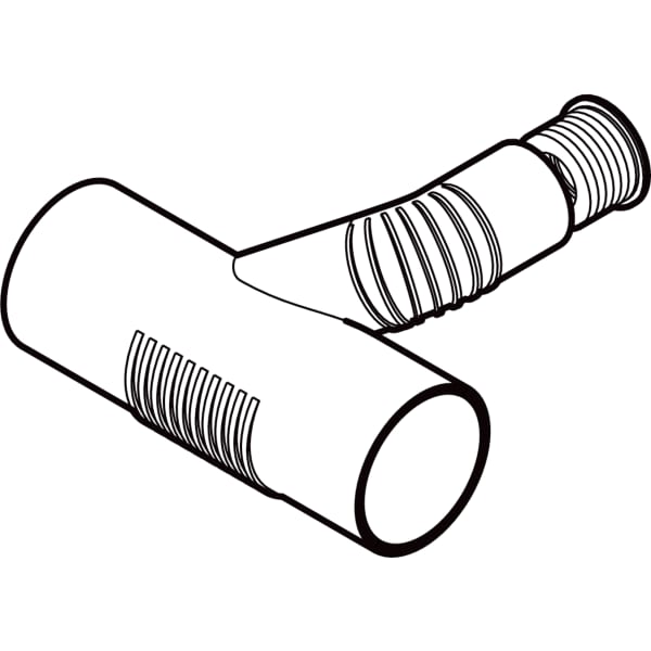 Zeichnung eines Y-Verteilers für Schläuche mit einem flexiblen, gerippten Abschnitt.