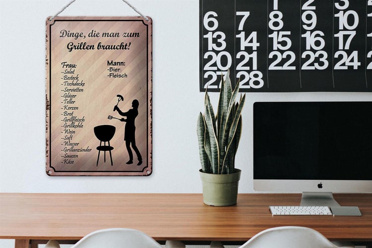 Blechschild Spruch 20x30cm Dinge die man zum Grillen braucht