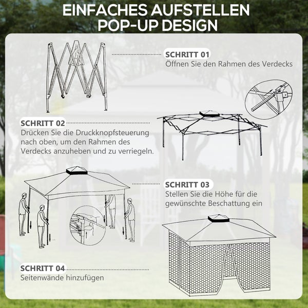 Outsunny Faltpavillon Pavillon Gartenzelt mit Seitenwänden Pop-up-Zelt Gartenpavillon mit Transporttasche Hellgrau 3,25 x 3,25 x 2,7 m