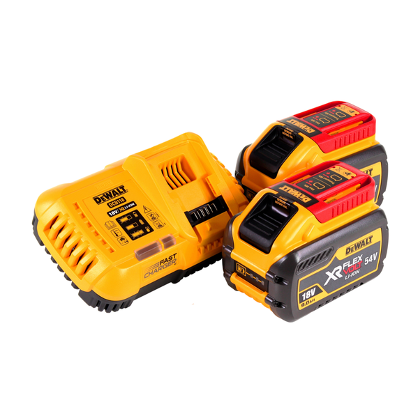 DeWalt Schnellladegerät DCB118 mit zwei FlexVolt 18 Volt oder 54 Volt Lithium-Ionen Akkus mit 9,0 Amperestunden.