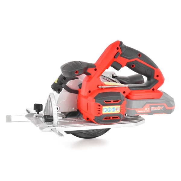 Hecht Akku-Handkreissäge 20 Volt mit Metall-Grundplatte und Parallelanschlag.