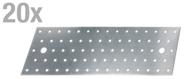 Set aus 20 gelochten Metallplatten zur Verbindung von Holzelementen