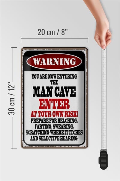 Blechschild Spruch 20x30cm warning man cave enter at your risk