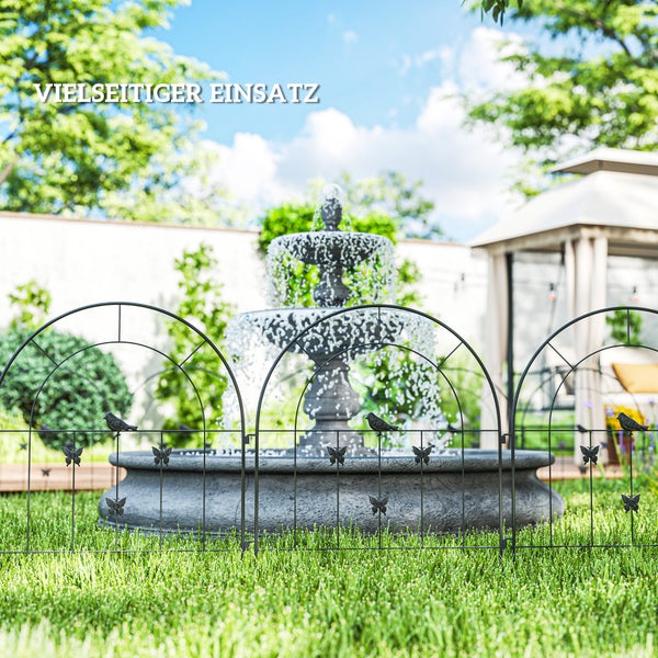 Outsunny Gartenzaun Zaun Stahl 300 cm x 70 cm hoch Dekorativer Gitterzaun Set Zaunelemente Hundezaun Oberbogen Zaun für Hunde Landschaftszaun für Garten Blumenbeete Tierbarriere Außenbereich Schwarz