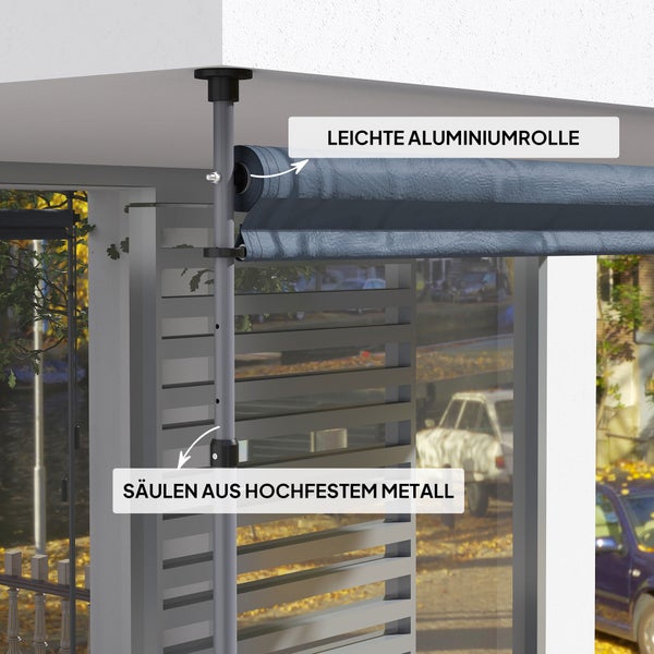 Outsunny Klemmmarkise mit Handkurbel höhenverstellbar Gelenkarmmarkise Markise ohne Bohren Sonnenschutz UV-beständig, inkl. Wandhalterung Sonnenmarkise 400 cm breit für Terrasse Balkon, Dunkelgrau