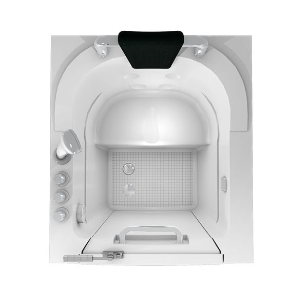 Begehbare Badewanne mit schwarzer Kopfstütze, Handgriffen und Tür