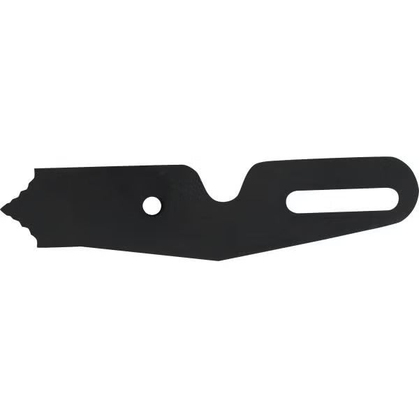Schwarze Ersatzklinge aus Metall für Schaber mit Aussparungen und gezackter Spitze.