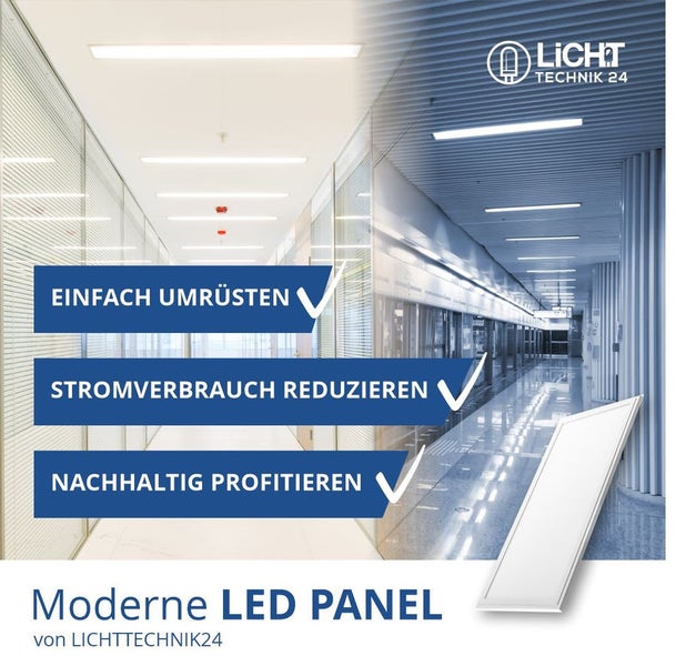 Modernes LED Panel von Lichttechnik24 in einem Büroflur