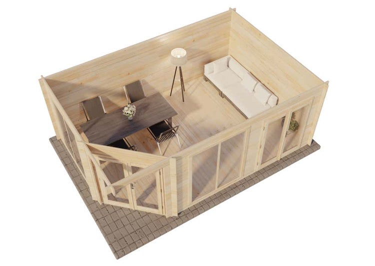Alpholz 5-Eck Gartenhaus Julia-40 ISO Gartenhaus aus Holz, Holzhaus mit 40 mm Wandstärke, Blockbohlenhaus mit Montagematerial, Naturbelassen 5,9x4m