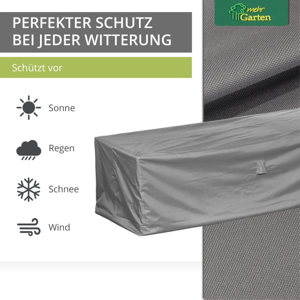 Mehr Garten - Premium Loungesofa-Abdeckung 3 Sitzer: 220(B)x90(T)x80(H) cm I Robuste Gartensofa-Schutzhülle wasserdicht und wetterfest aus Oxford 600D Gewebe I Lichtgrau