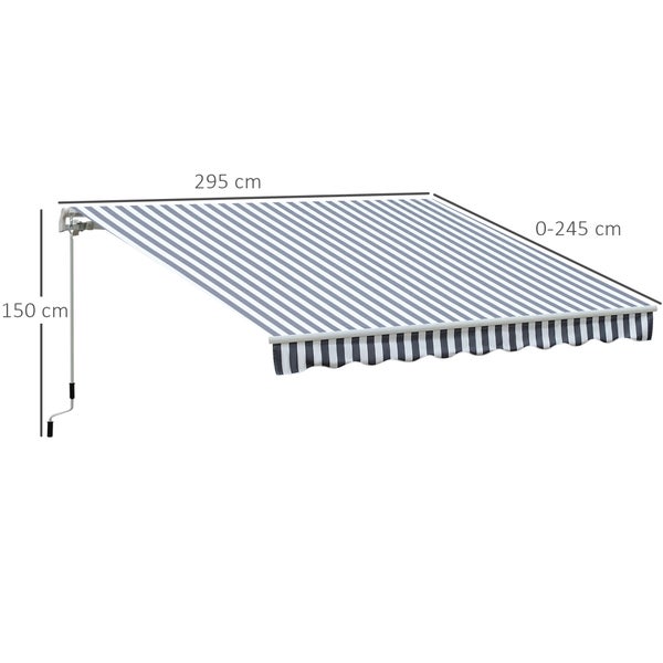 Outsunny Markise, Gelenkarmmarkise, 2,95 x 2,45 m, Alu, Grau,Weiß