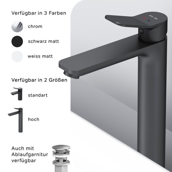 AM.PM Waschtischarmatur für Aufsatzwaschbecken FXA92022 X-Joy Schwarz matt