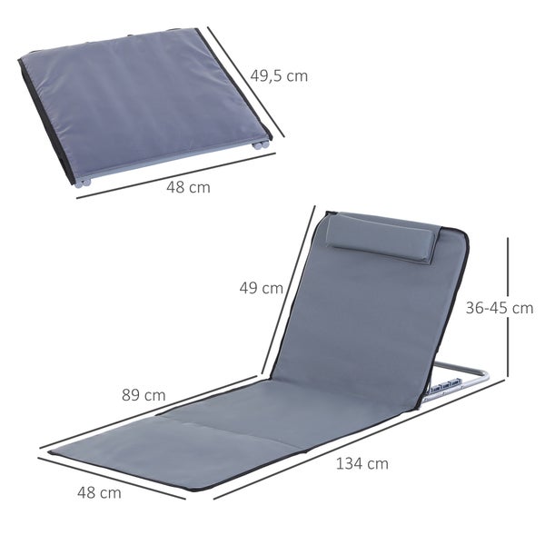 Outsunny Strandmatte, 5-stufige Höhenverstellbare Strandliege mit Tragetasche, 2er Set Faltbare Strandmatratze, 134 x 48 x 33-43 cm, Stahl, Grau