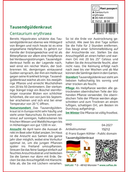 SAFLAX  - Tausendgüldenkraut - Centaurium erythraea - 250 Samen