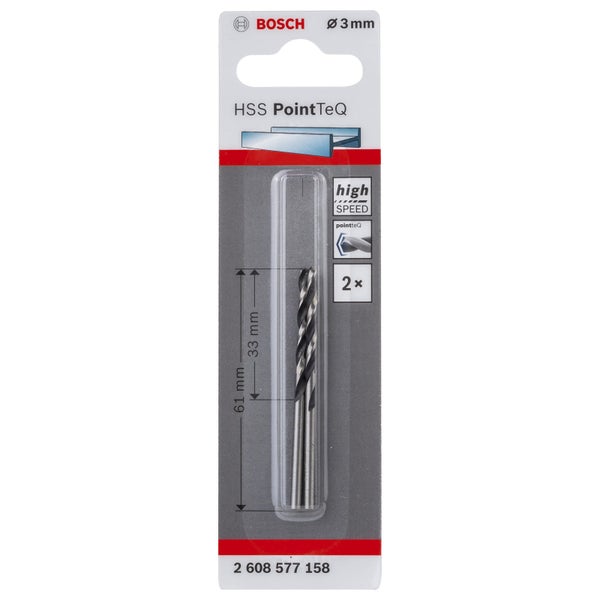 Bosch Logo 3 mm HSS PointTeQ Bohrer, 2er-Pack