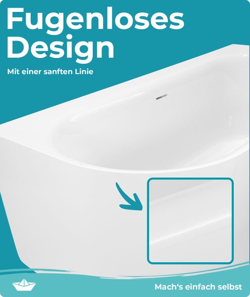 Calmwaters Vorwand-Badewanne 180x80 cm Komplettset Seamless Comfort, fugenloses Design, vormontiert mit Schürze & Ablaufgarnitur, Made in EU, Acryl, 02SL6220