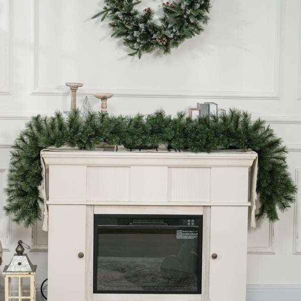 HOMCOM 1,8 m künstliche Weihnachtsgirlande Blumendekoration mit 160 Spitzen Weihnachten Girlande Tanne für Treppen Kamin Grün