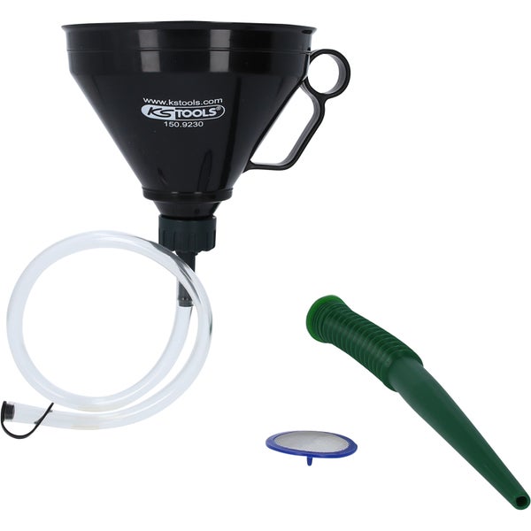KS Tools Kunststofftrichter Set mit Schlauch und Sieb für Werkstattbedarf