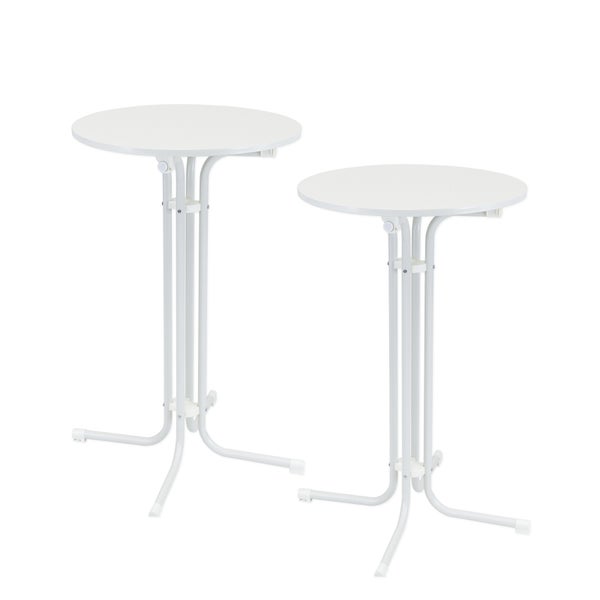 Set aus zwei klappbaren Stehtischen mit runder Tischplatte und Metallgestell