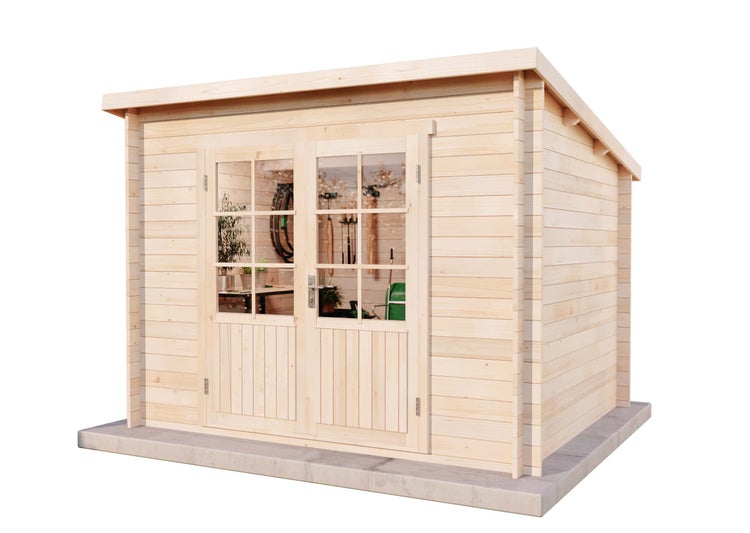 Alpholz Pultdach Gartenhaus Maria Gartenhaus aus Holz in Pinie, Holzhaus mit 28 mm Wandstärke, Blockbohlenhaus mit Montagematerial imprägniert 3x2,5m