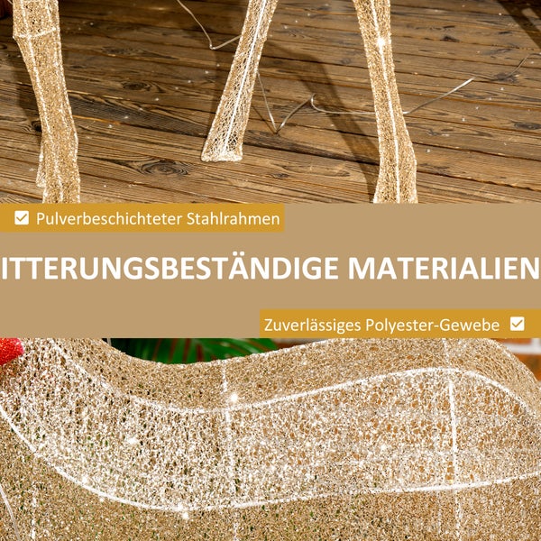 Detailansicht einer Weihnachtsdekoration aus witterungsbeständigen Materialien wie pulverbeschichtetem Stahlrahmen und Polyester-Gewebe.