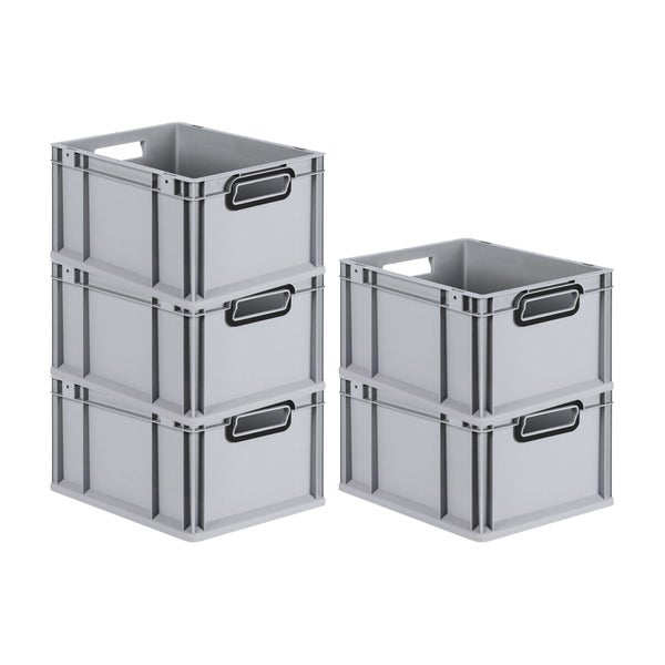 PROREGAL SparSet 5x Eurobox NextGen Color, HxBxT 22x30x40cm, 20 Liter, Griffe schwarz offen, Grau, Eurobehälter, Transportbox, Transportbehälter, Stapelbehälter