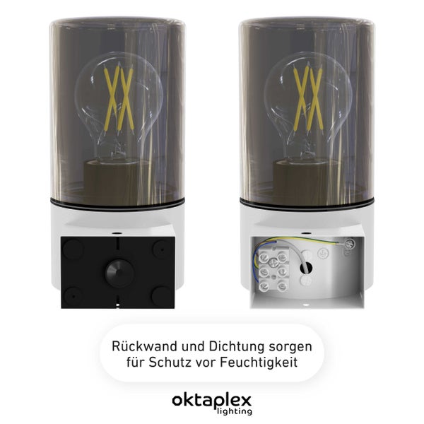 Puno Aluminium Wandleuchte außen IP44 E27 Fassung Rauchglas weiß Außenlampe Außenbeleuchtung 230V Wandlampe für Terrasse Balkon