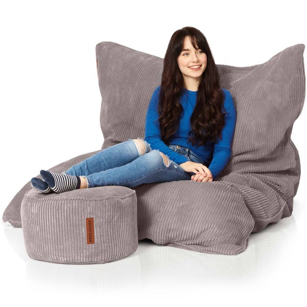 Green Bean Sitzsack + Pouf im Set - XXL Riesensitzsack mit passenden Fußhocker | EPS Füllung Bean Bag Bodenkissen Liegekissen Sitzkissen Indoor Drinnen Waschbar Grau