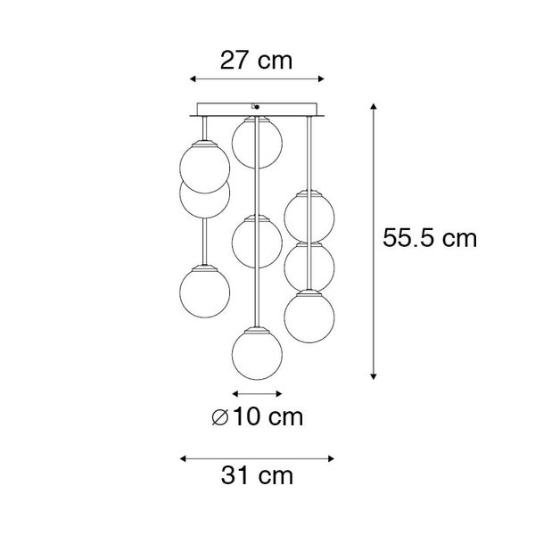 Technische Zeichnung einer Pendelleuchte mit Abmessungen