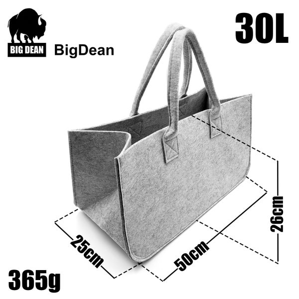 BigDean 3 Stück Filztasche groß in Hellgrau für Kaminholz oder als Shopper verwendbar – Kaminholzkorb im leichten & kompakten Design – faltbarer Holzkorb