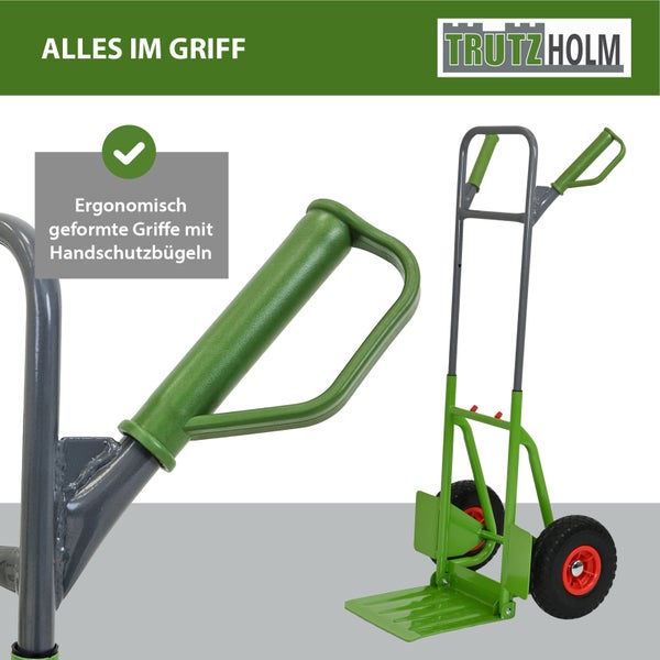 Sackkarre Stahl 200 kg 112,5 cm Höhe große klappbare Ladefläche 29x29 cm pannensichere PU-Räder