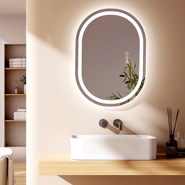 EMKE Badezimmerspiegel mit Beleuchtung 500x700 mm – Oval, Dimmbar, Antibeschlag, Stromausfall-Speicher, Touch-Schalter, 5mm Rostfreier Spiegel, Mattierte Spiegelkante, IP44