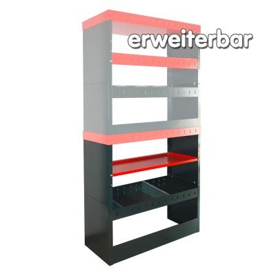 PROREGAL Fahrzeugregal Raptor mit 1 x unterteilbaren Böden HxBxT 108 x 35 x 104 cm Anthrazitgrau Verkehrsrot Fahrzeugeinrichtung Fahrzeugausbau