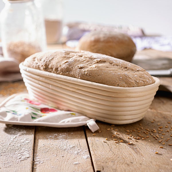 FRANK FLECHTWAREN | Gärkorb Bread, länglich, RATTAN, METALL, 30 x 12 x 6,5 cm