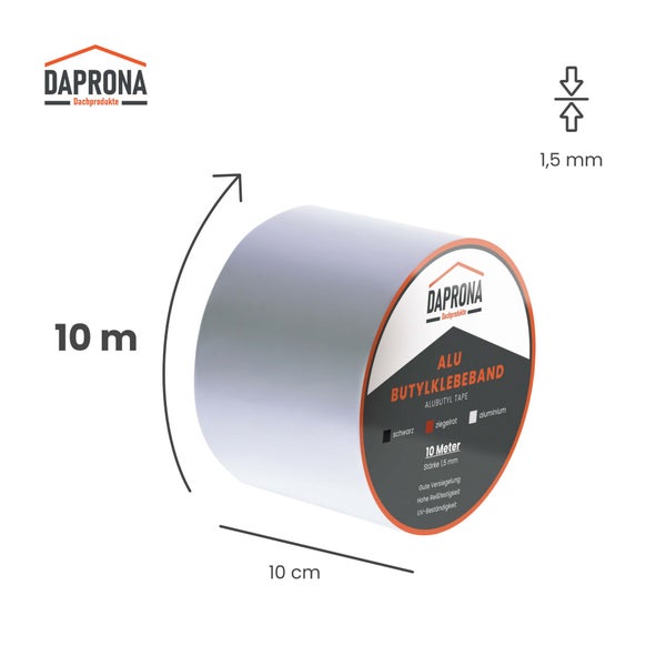 Daprona Logo, Aluminium Butylklebeband, Länge 10 Meter, Breite 10 Zentimeter, Stärke 1,5 Millimeter
